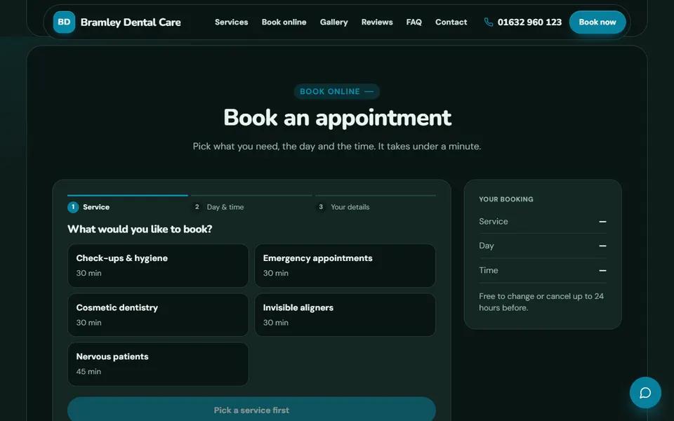 Our dentist demo: booking