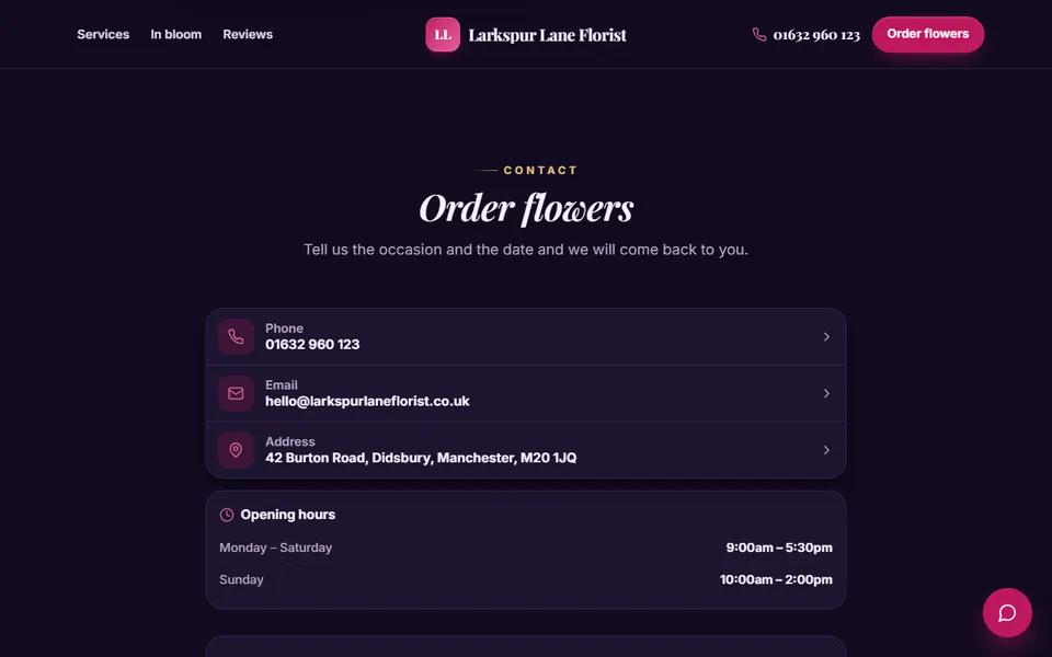 Our florist demo: enquiry form