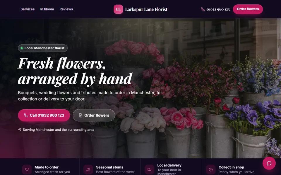 The home page of our florist demo website