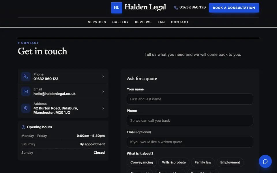 Our solicitor demo: enquiry form
