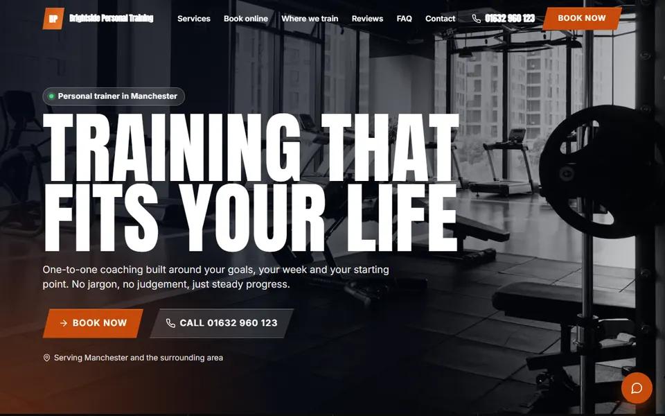The home page of our personal trainer demo website
