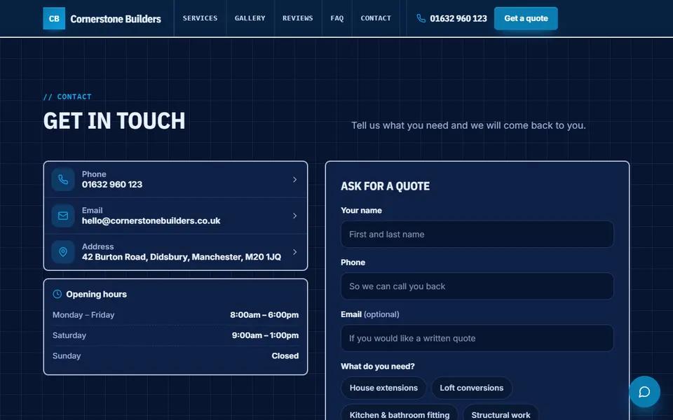 Our builder demo: enquiry form