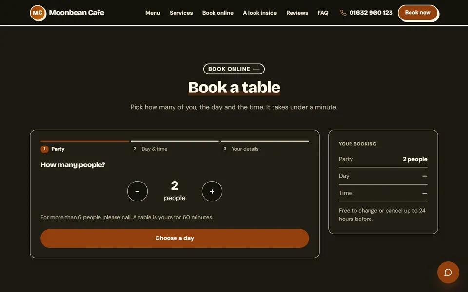 Our cafe demo: booking