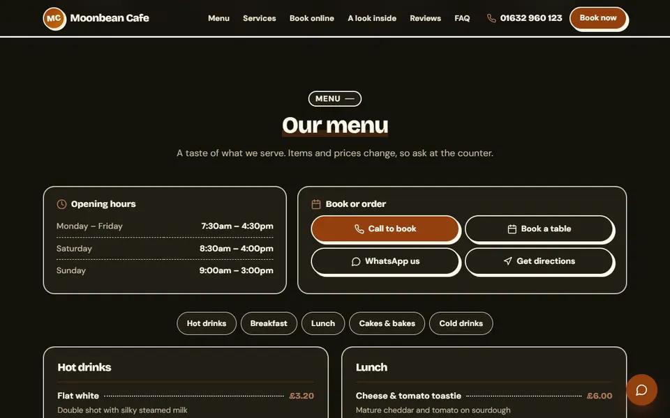 Our cafe demo: menu