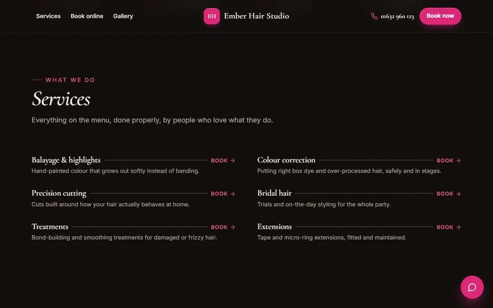 Our hairdresser demo: services