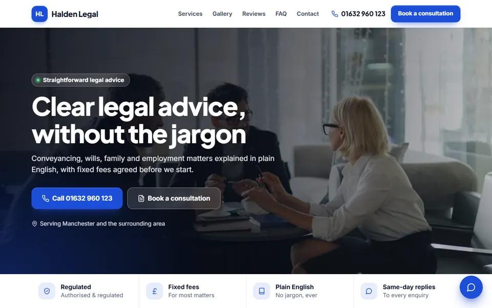 Solicitor example: home page