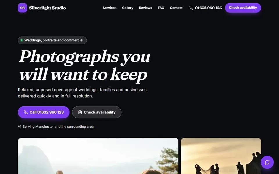 Our photographer demo: home page