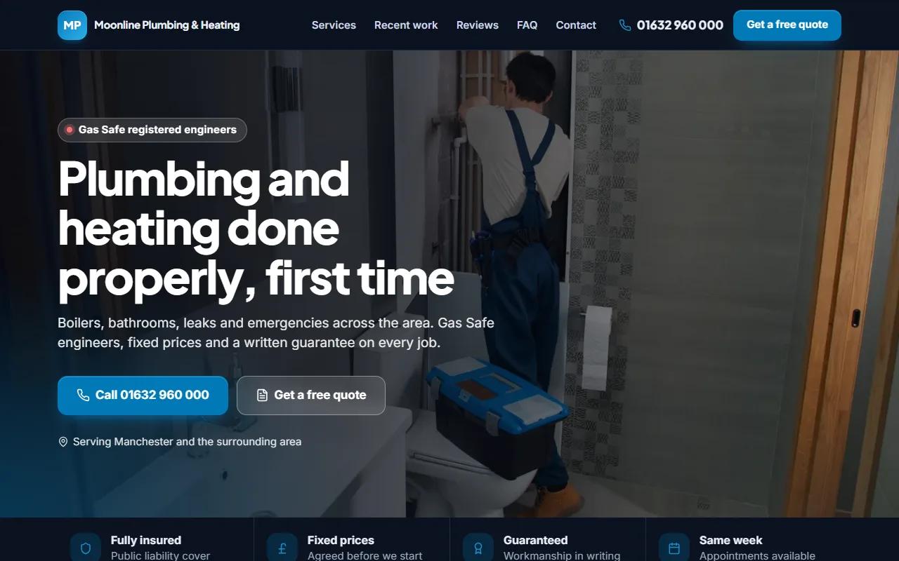 Example design: a plumber's website on a laptop