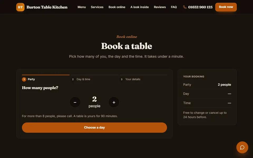 Our restaurant demo: booking