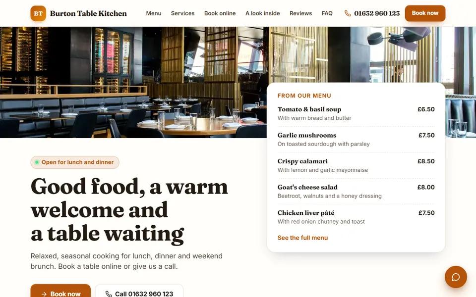 Restaurant example: home page